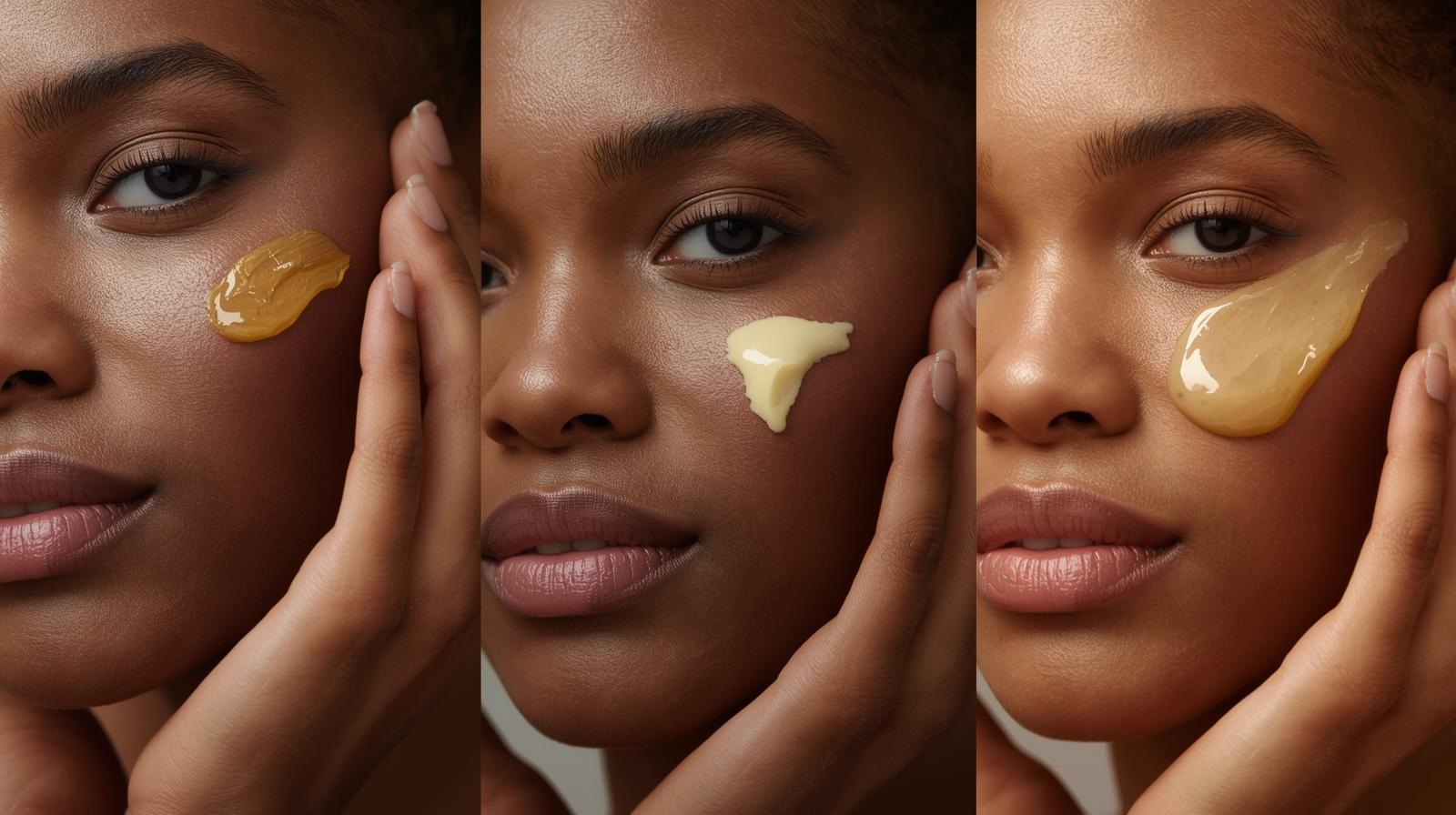 Close-up of a woman applying cream to her face.