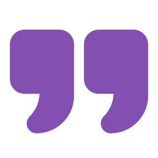 Purple quotation marks icon on a white background.